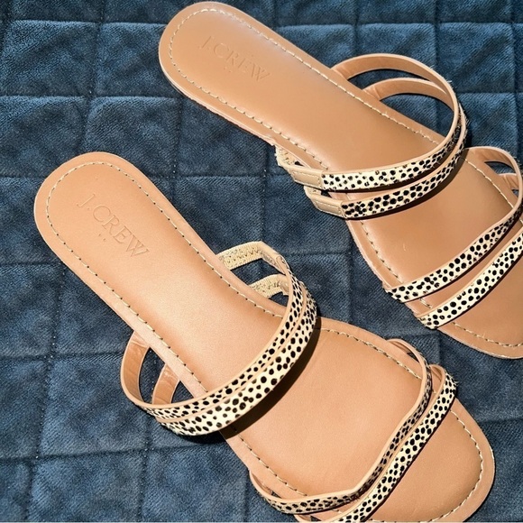 J. Crew Sandals Women 8 Tan Calf Hair Animal Print open toe Shoe - Picture 5 of 7